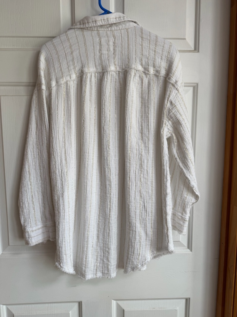 aerie White with Gold Textured Stripe Button-Down Shirt - Picture 5 of 5